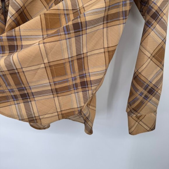 Lauren Ralph Lauren womens Plaid Tan & Brown Band Collar tunic Shirt size large - Picture 8 of 12